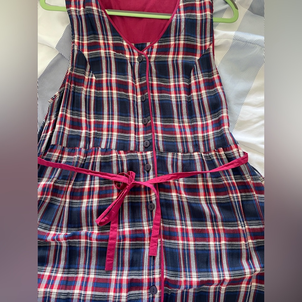 April Cornell Darling Plaid Sleeveless Dress with Belt and Buttons - Picture 9 of 9